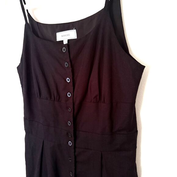 Rihoas Black Linen Cotton Midi Dress Button Front Pockets Sleeveless Casual Sz S - Picture 5 of 8